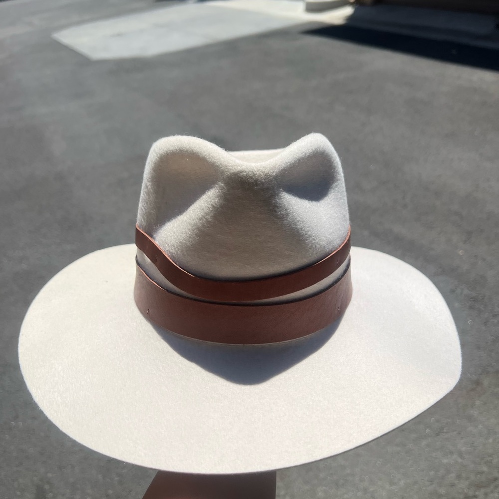 Janessa Leone Cream Fedora with Tan Band